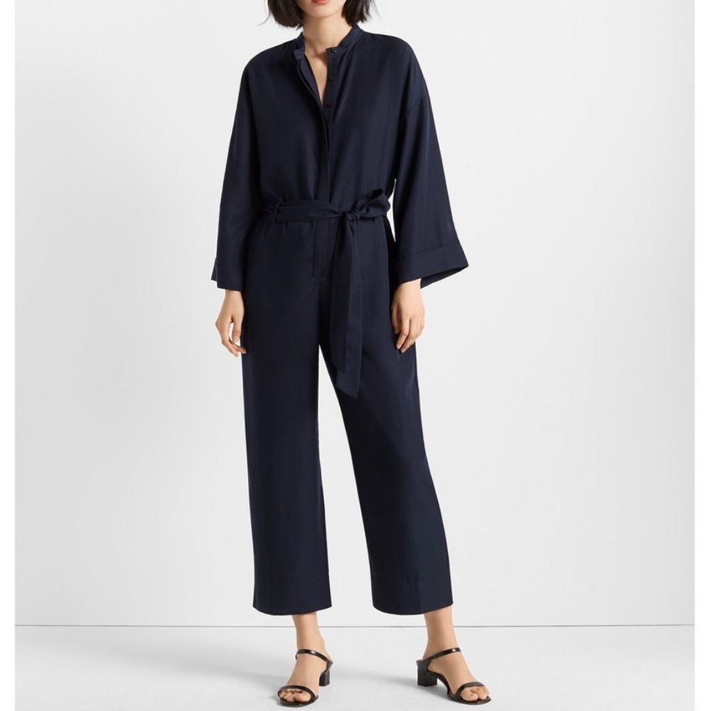 Club Monaco Long Sleeve Belted Jumpsuit Navy Blue Size 2 - WORN ONLY ONCE!